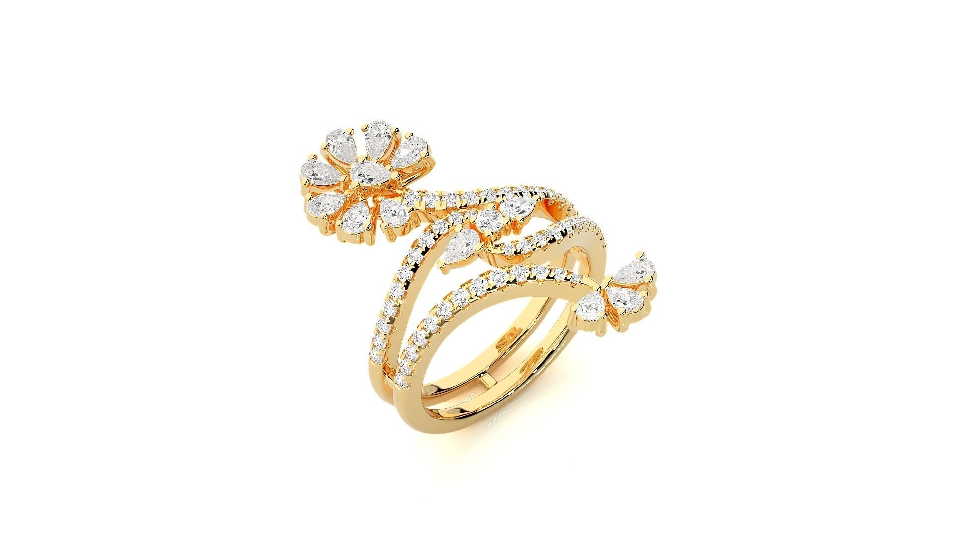 Pear Flower Diamonds High Jewelry Cocktail Ring 3dm stl 3D print model_9