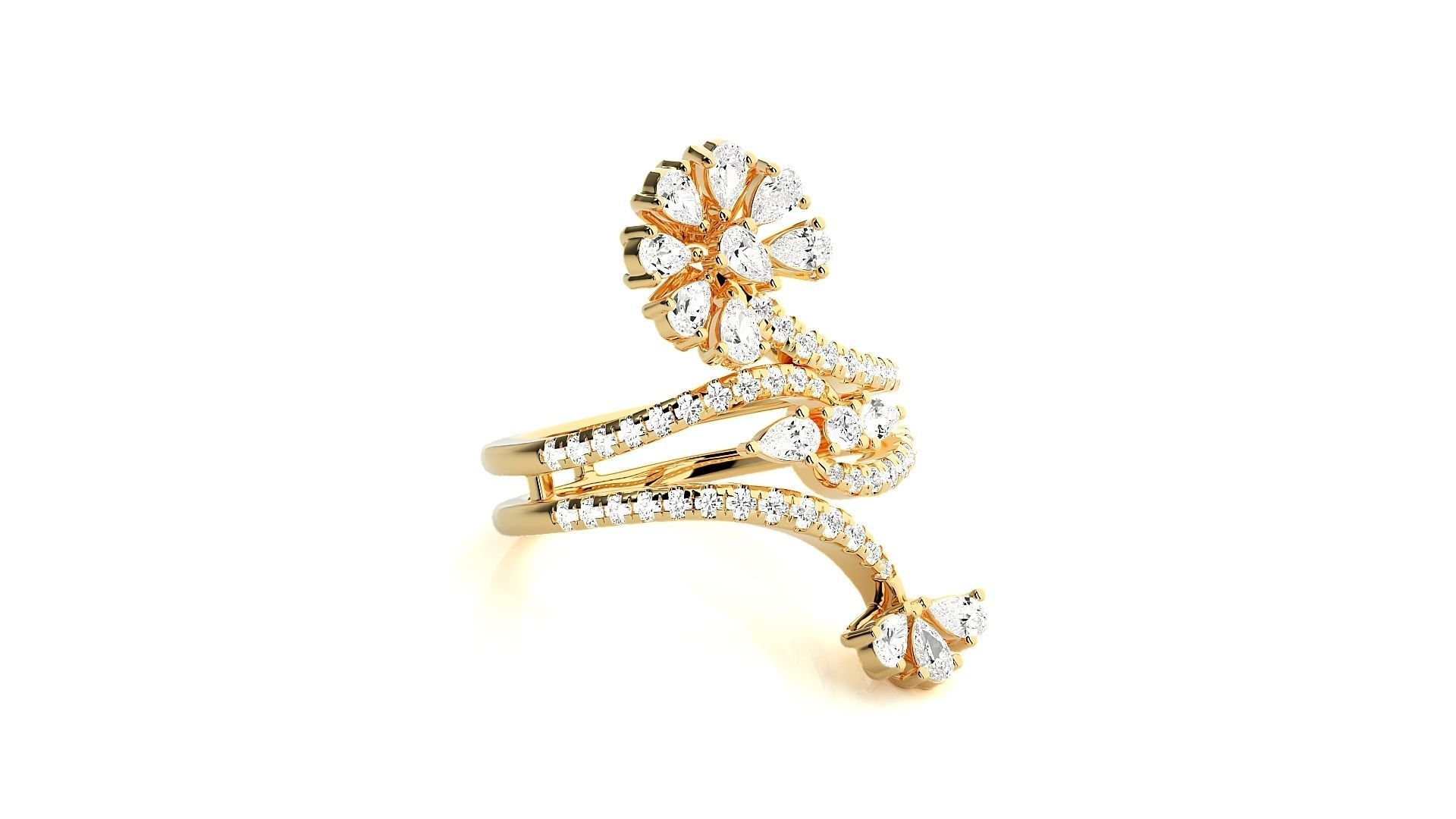Pear Flower Diamonds High Jewelry Cocktail Ring 3dm stl 3D print model_8