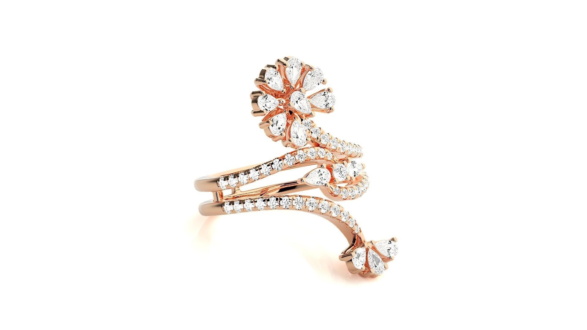Pear Flower Diamonds High Jewelry Cocktail Ring 3dm stl 3D print model_1