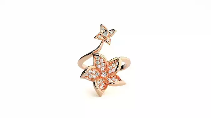 Flower Diamond High Jewelry Cocktail Ring 3dm stl renders