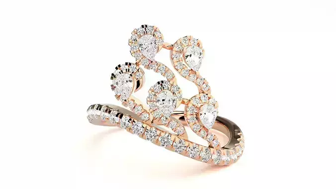 Pear Diamond High Jewelry Cocktail Ring 3dm stl renders details