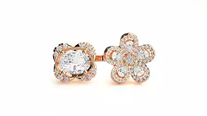 Pear Diamond Flower High Jewelry Cocktail Ring 3dm stl renders