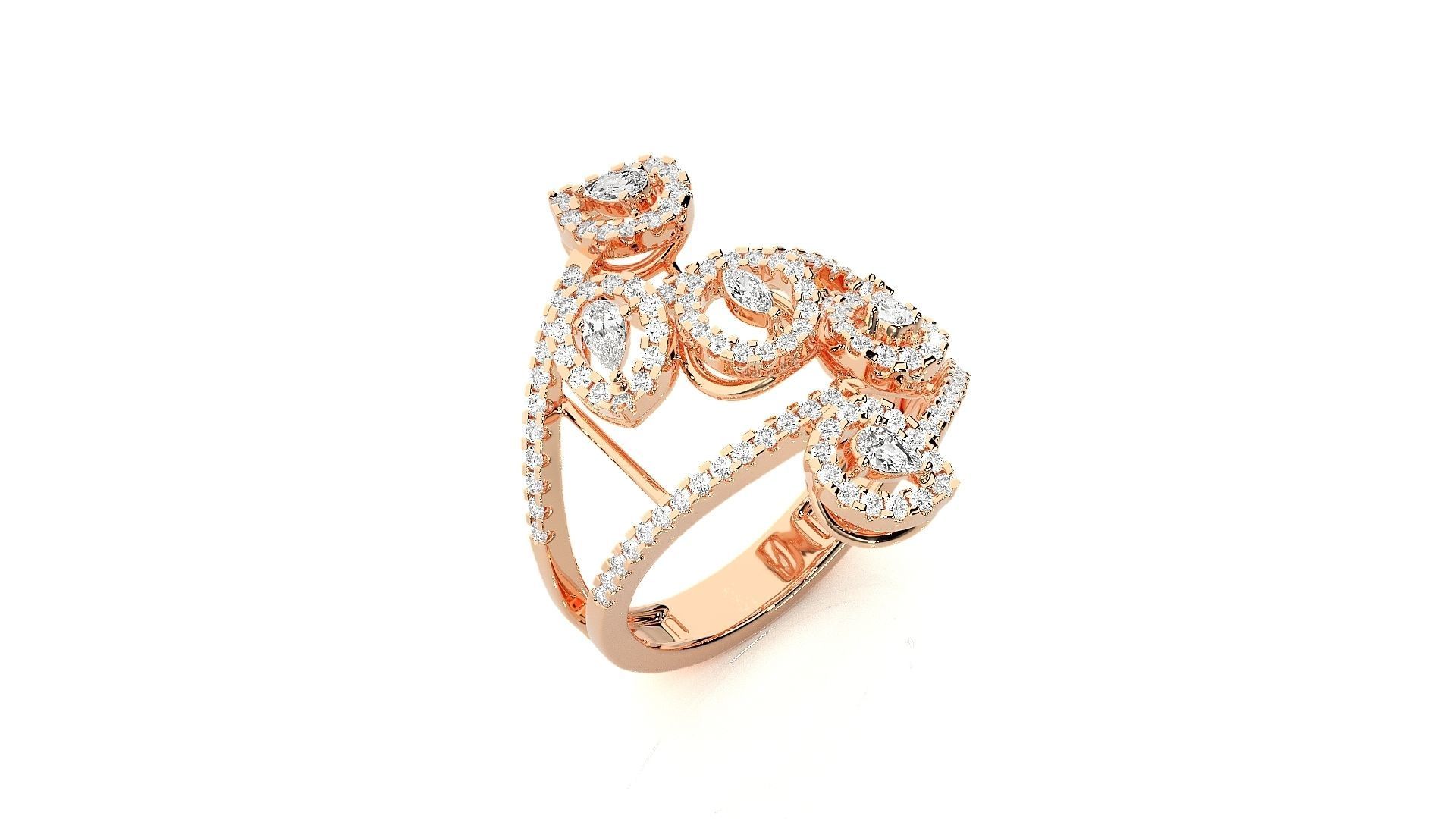 Marquise Pear Diamond Cluster High Jewelry Cocktail Ring 3D print model_2