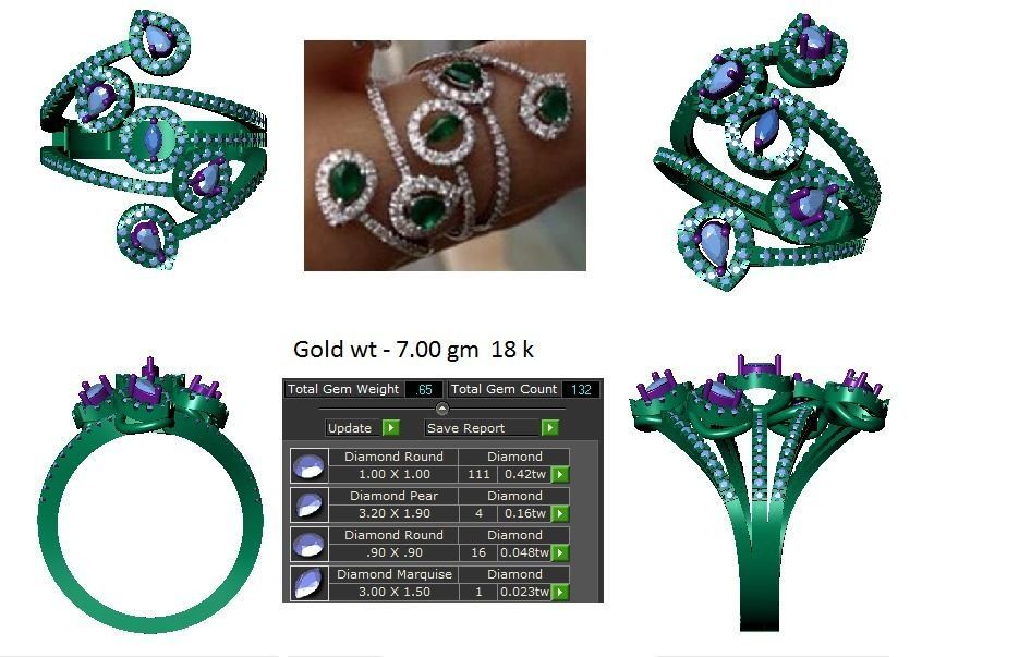 Marquise Pear Diamond Cluster High Jewelry Cocktail Ring 3D print model_3