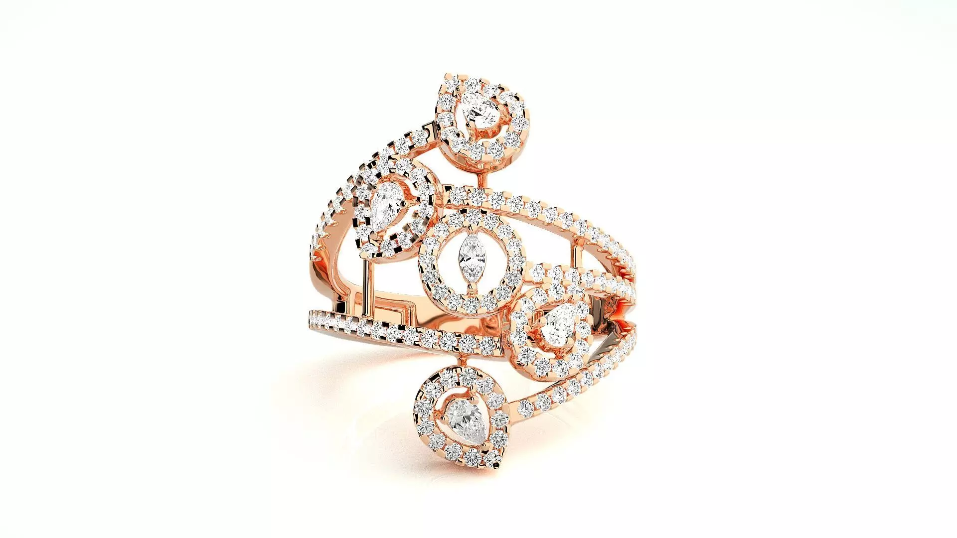 Marquise Pear Diamond Cluster High Jewelry Cocktail Ring 3D print model_0