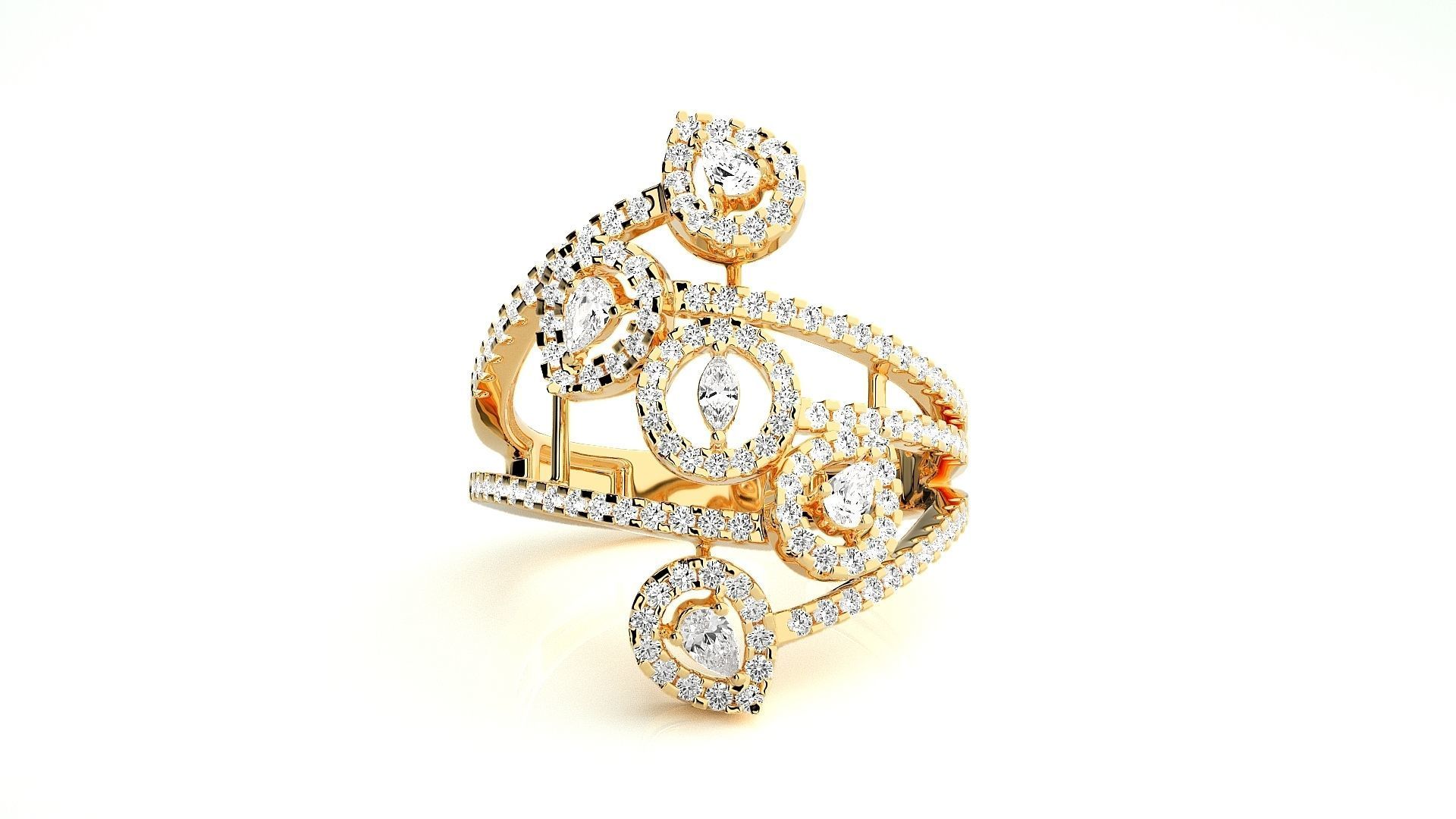 Marquise Pear Diamond Cluster High Jewelry Cocktail Ring 3D print model_7