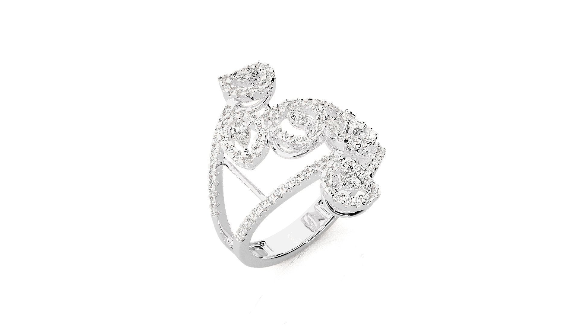 Marquise Pear Diamond Cluster High Jewelry Cocktail Ring 3D print model_6