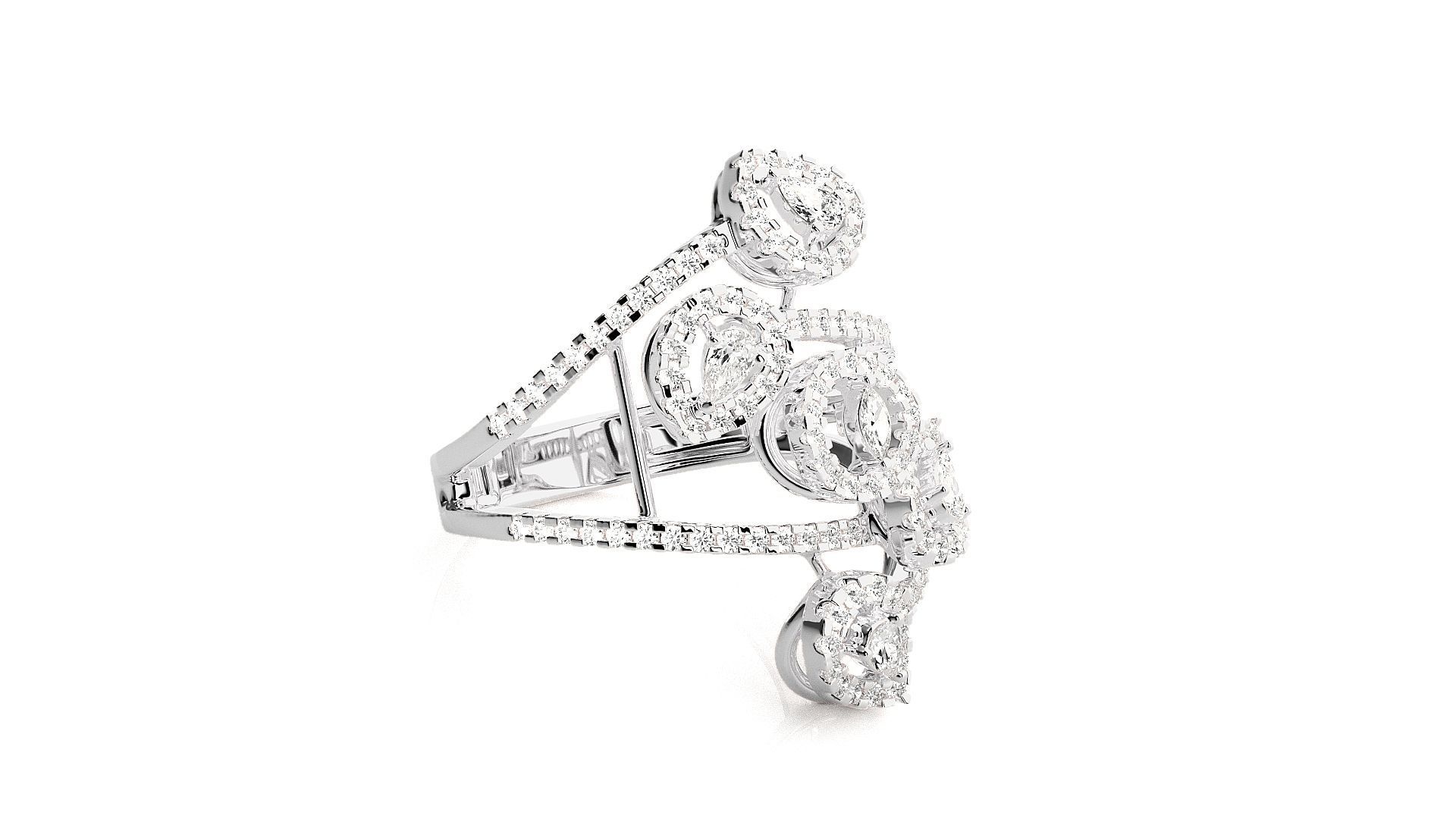 Marquise Pear Diamond Cluster High Jewelry Cocktail Ring 3D print model_5