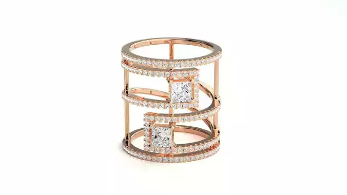 Princess Diamond High Jewelry Cocktail Ring 3dm stl renders