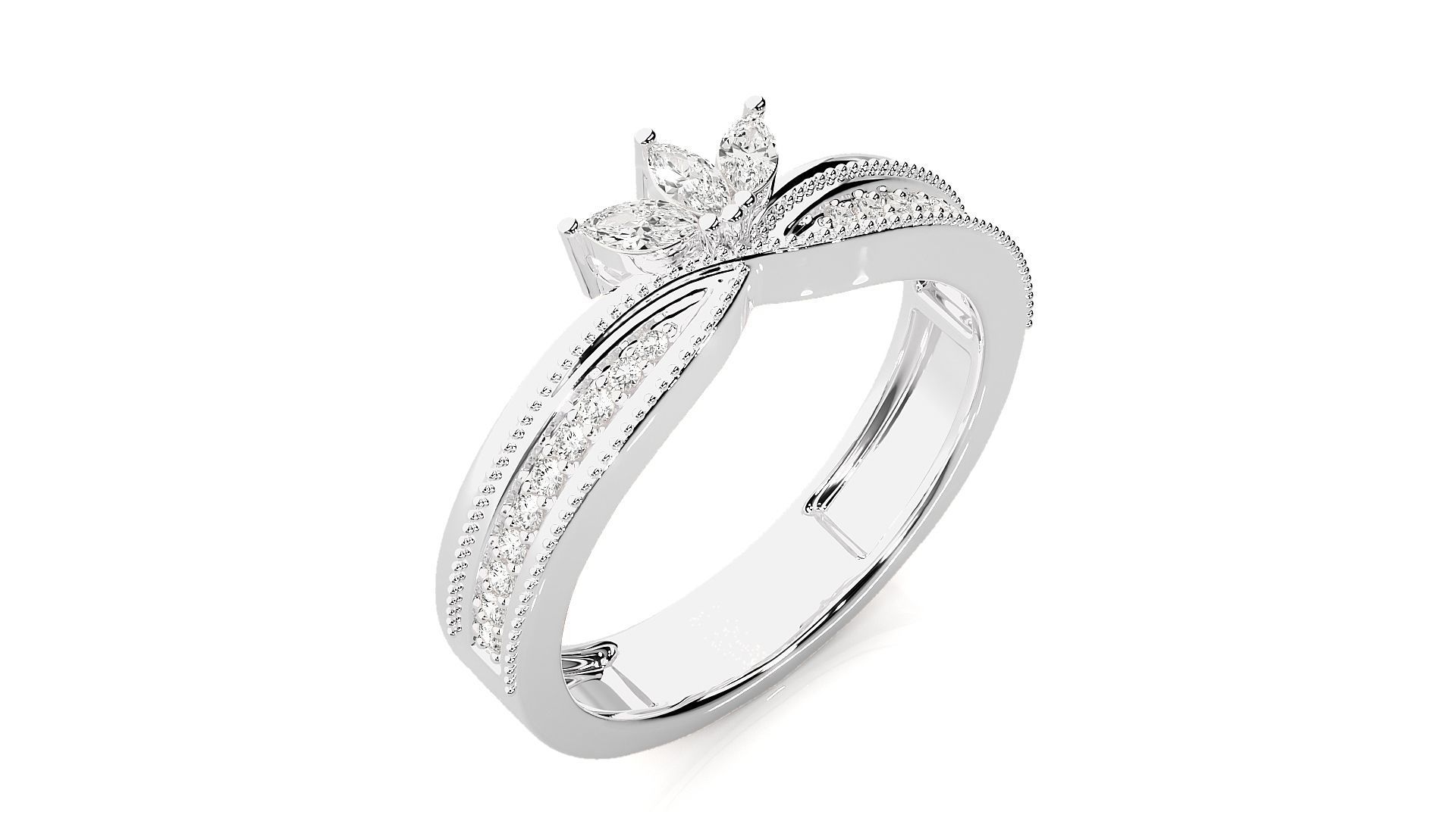 Marquise Diamonds Lotus High Jewelry Cocktail Ring 3dm stl 3D print model_6