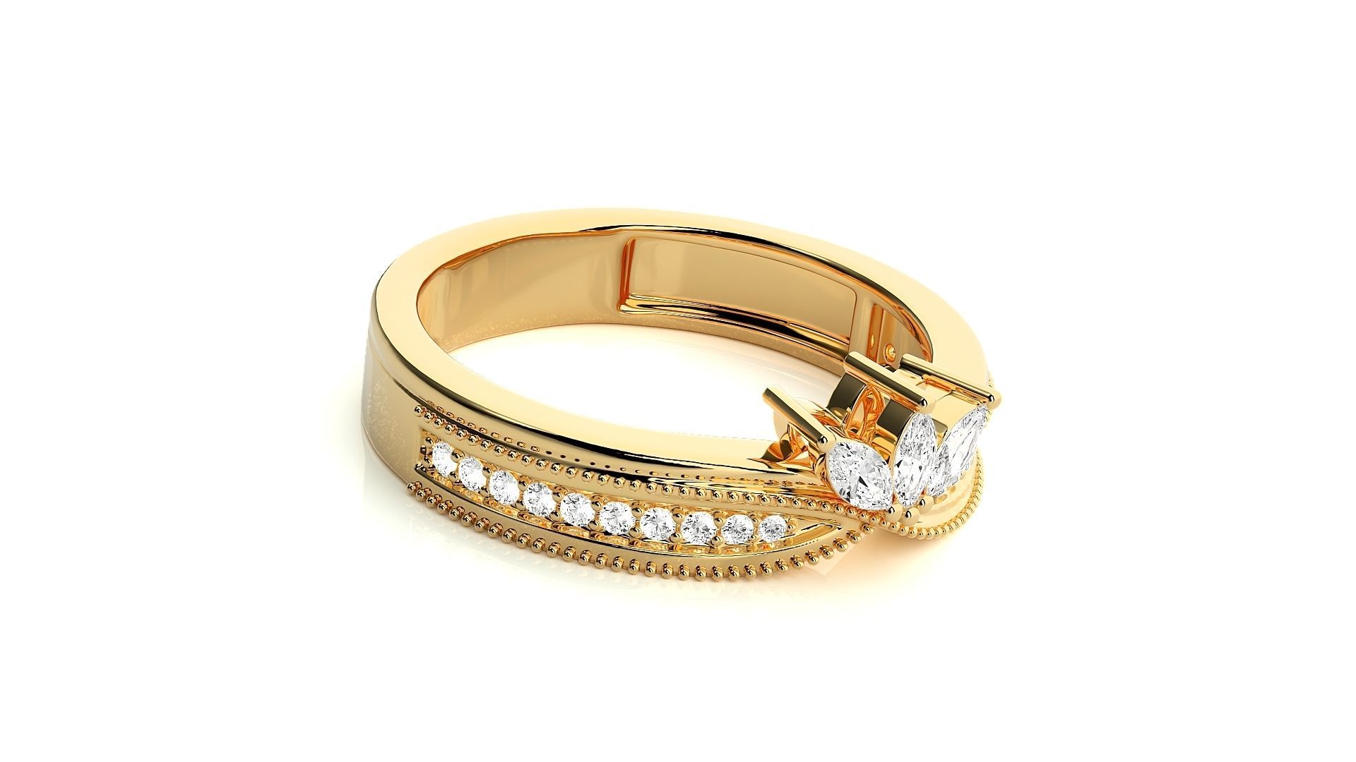 Marquise Diamonds Lotus High Jewelry Cocktail Ring 3dm stl 3D print model_8