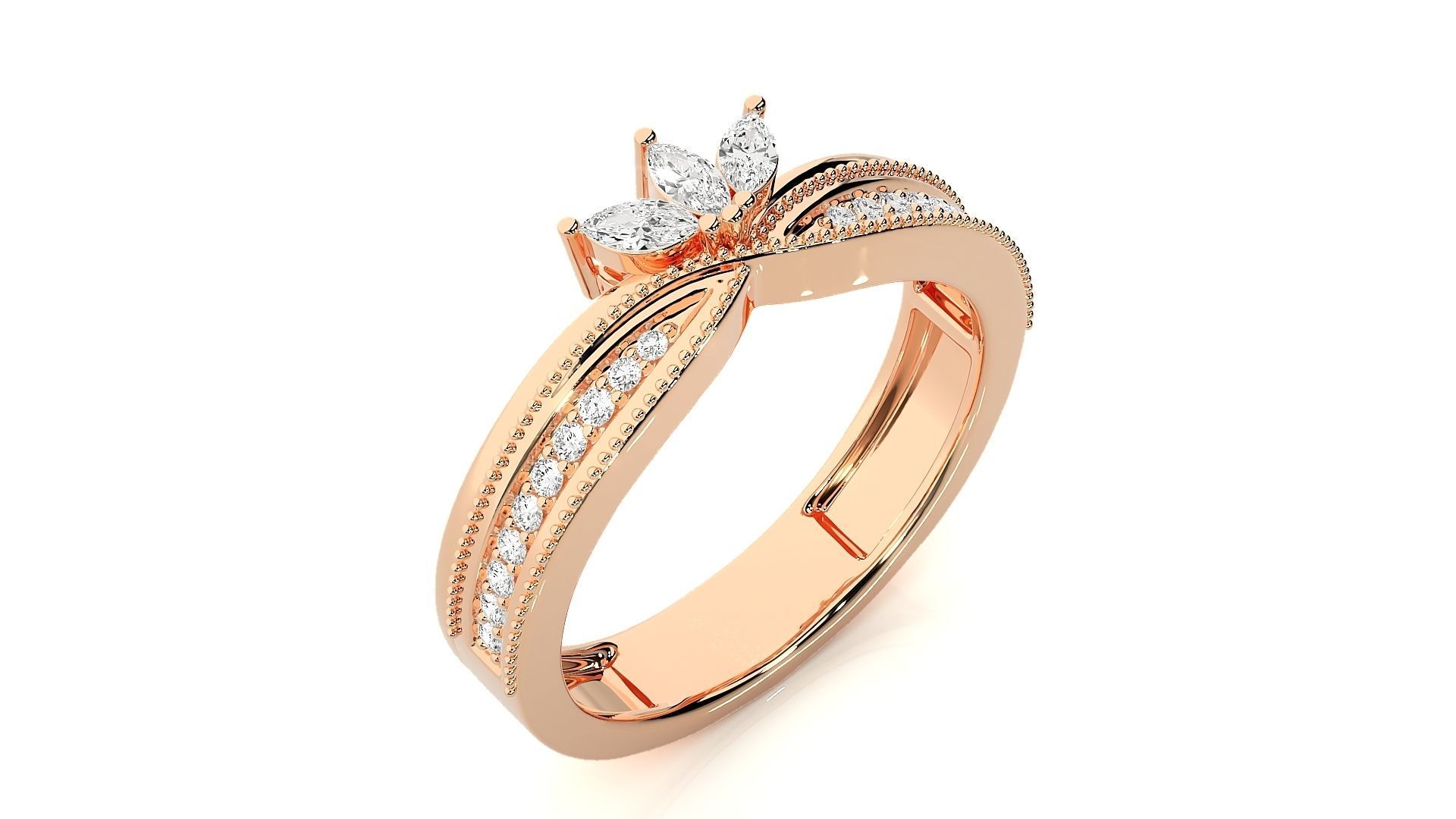 Marquise Diamonds Lotus High Jewelry Cocktail Ring 3dm stl 3D print model_2