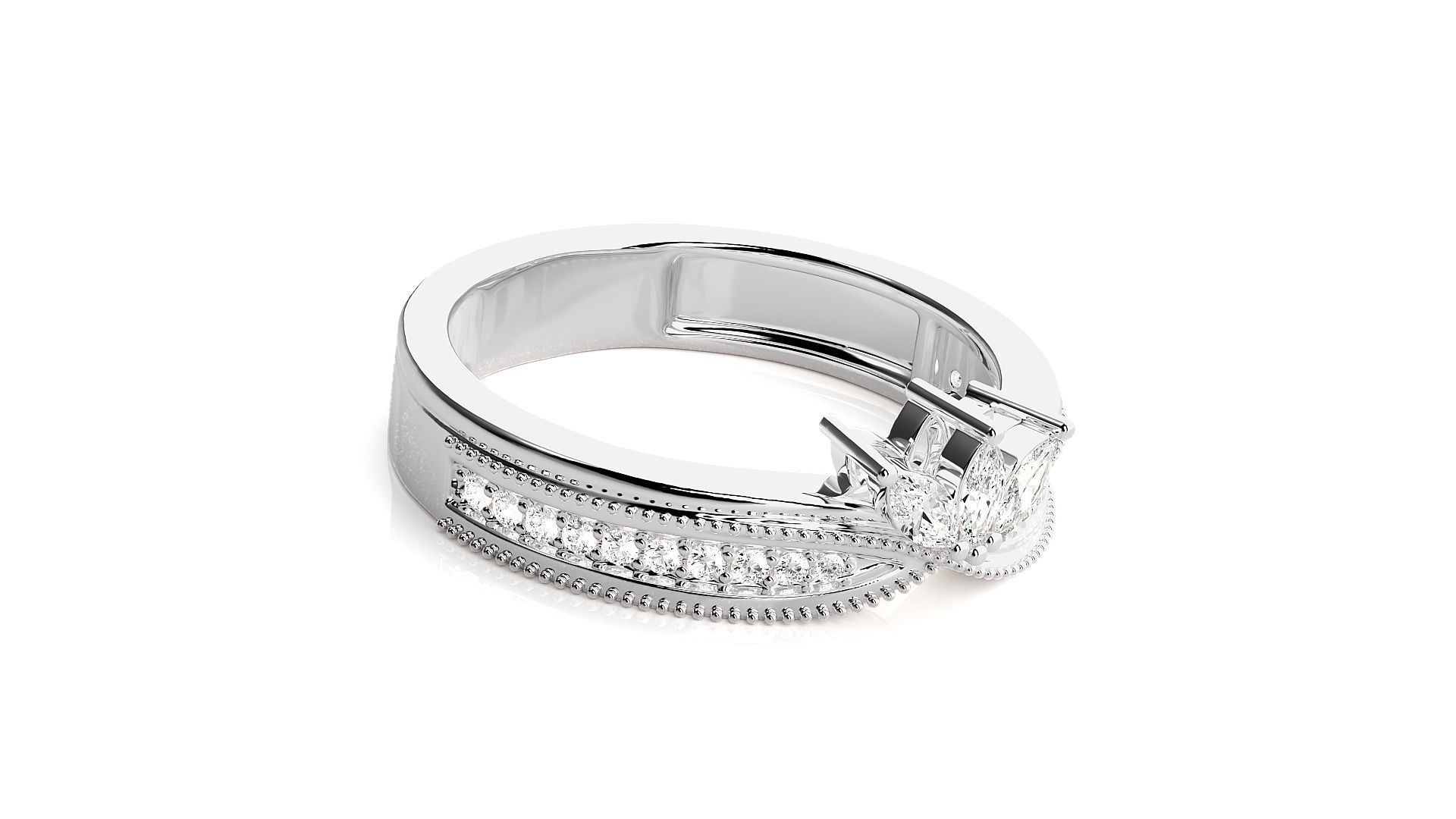 Marquise Diamonds Lotus High Jewelry Cocktail Ring 3dm stl 3D print model_5
