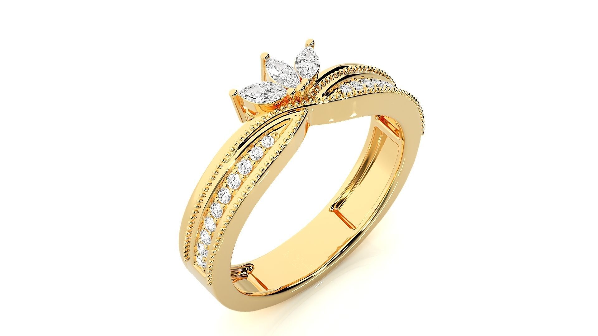 Marquise Diamonds Lotus High Jewelry Cocktail Ring 3dm stl 3D print model_9