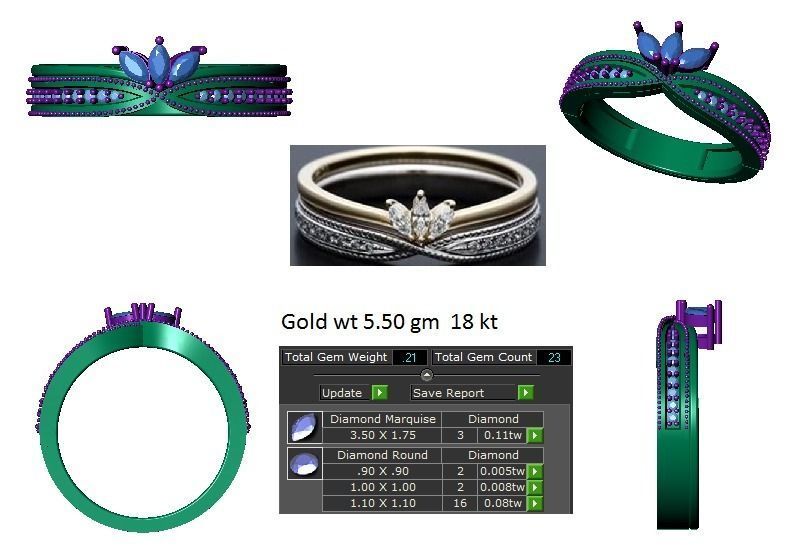 Marquise Diamonds Lotus High Jewelry Cocktail Ring 3dm stl 3D print model_3