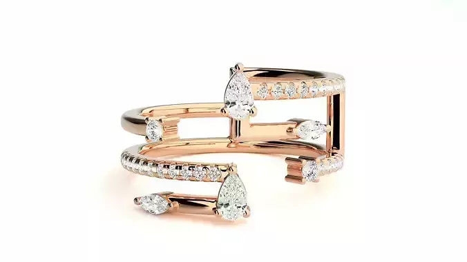 Pear Diamond High Layer Jewelry Cocktail Ring 3dm stl renders