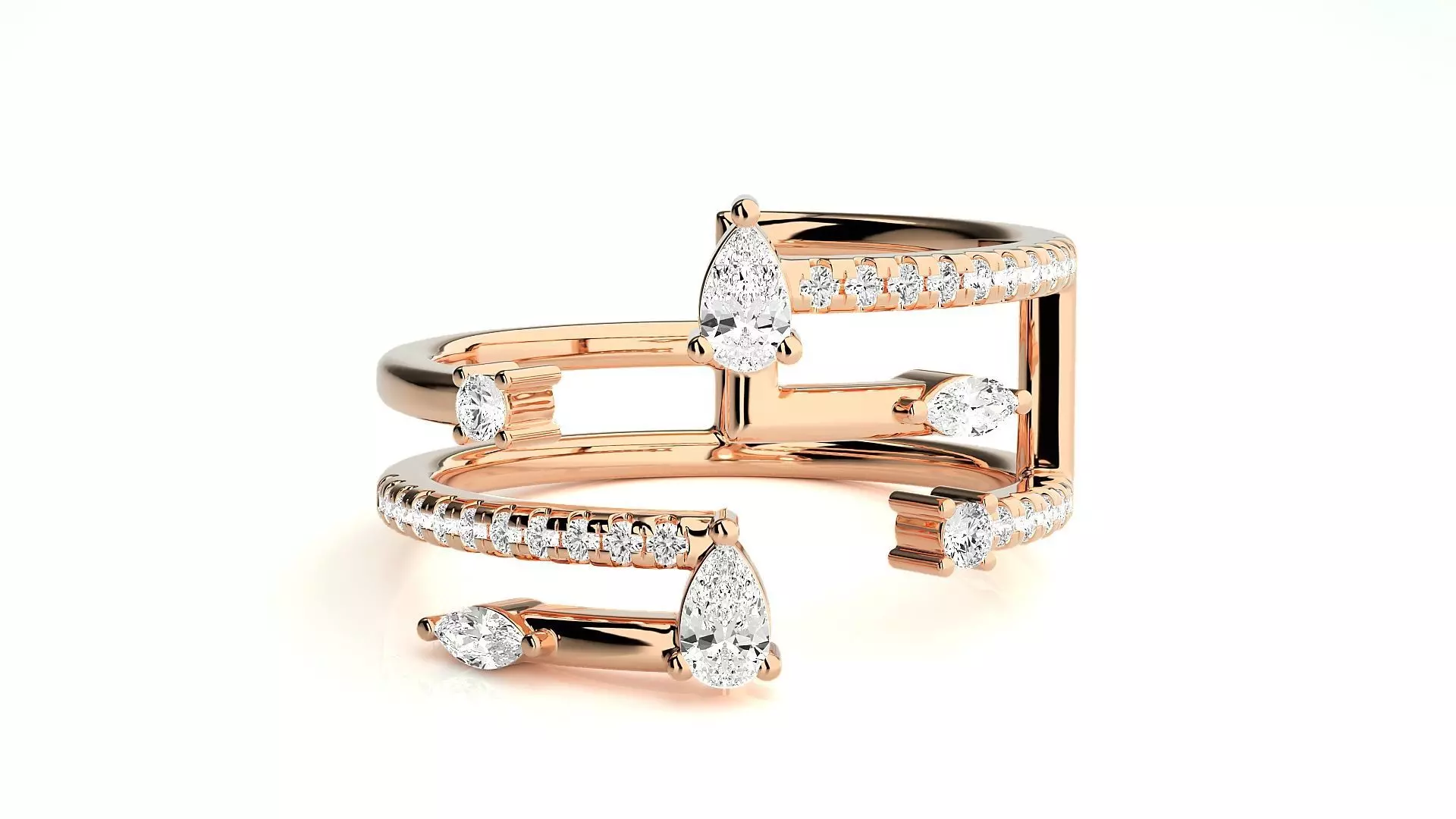 Pear Diamond High Layer Jewelry Cocktail Ring 3dm stl renders 3D print model