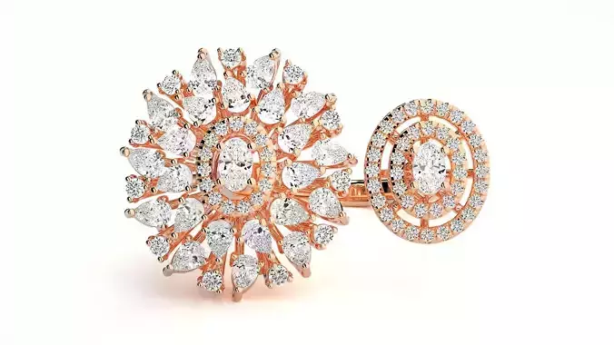 Flower High Jewelry Cocktail Ring 3dm stl renders details