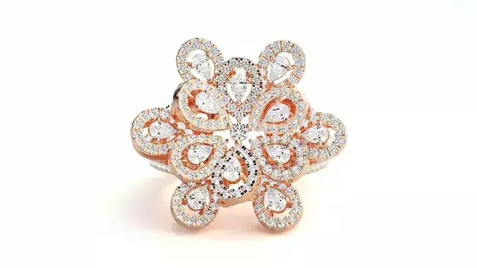 Pear Diamond Flower High Jewelry Cocktail Ring 3dm stl renders