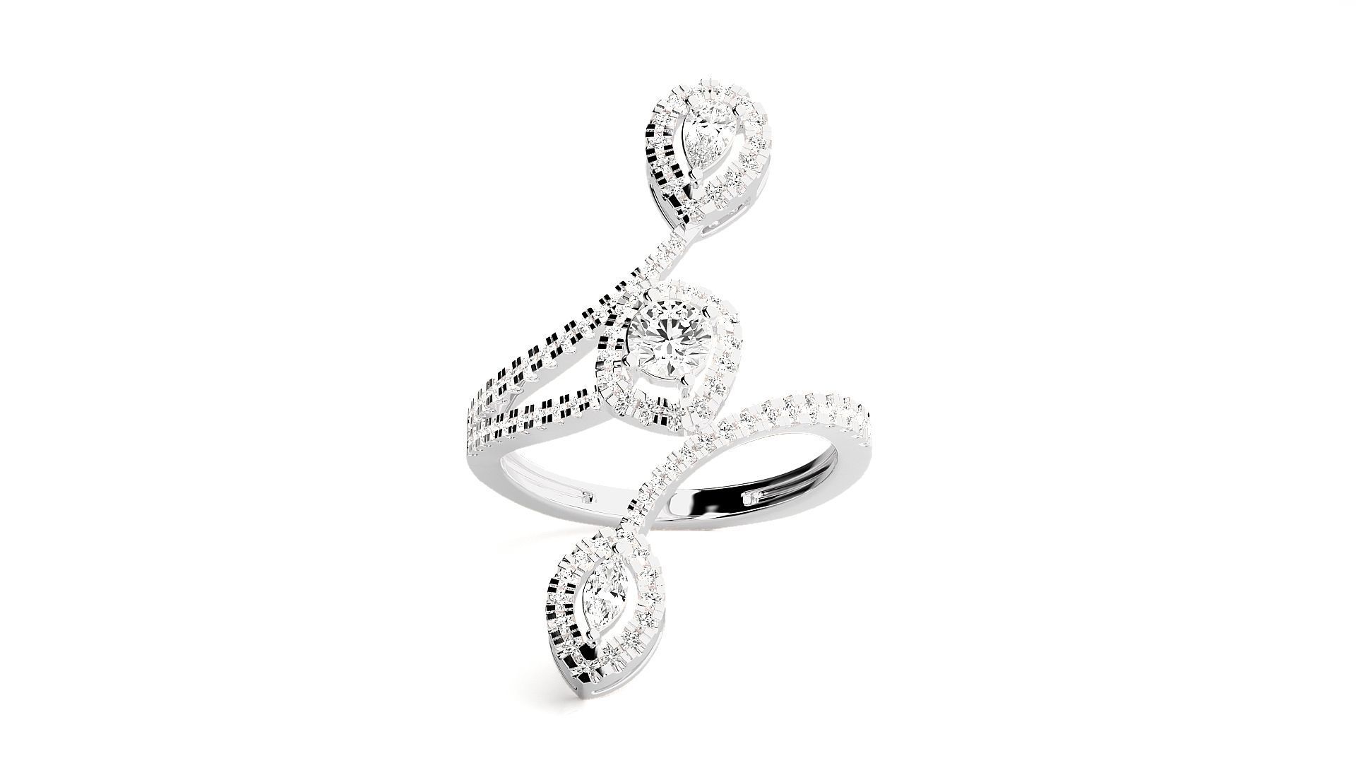 Marquise Pear Diamonds High Jewelry Cocktail Ring 3dm stl 3D print model_4