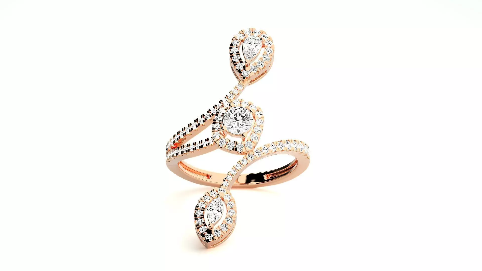 Marquise Pear Diamonds High Jewelry Cocktail Ring 3dm stl 3D print model_0