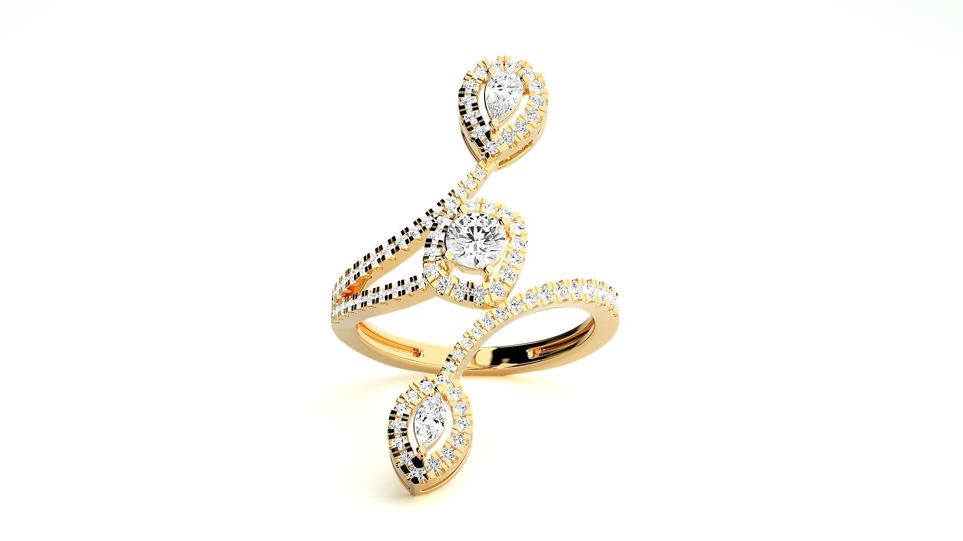 Marquise Pear Diamonds High Jewelry Cocktail Ring 3dm stl 3D print model_7