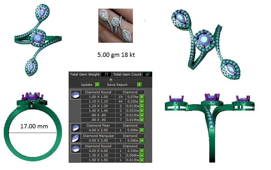 Marquise Pear Diamonds High Jewelry Cocktail Ring 3dm stl 3D print model_3