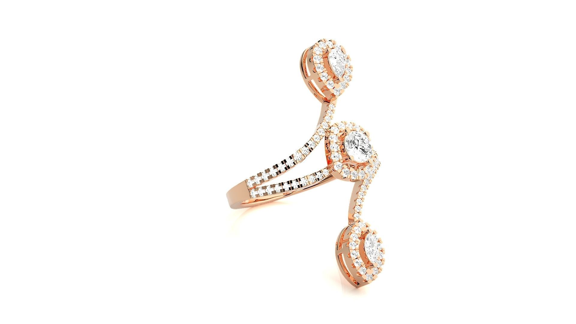 Marquise Pear Diamonds High Jewelry Cocktail Ring 3dm stl 3D print model_1