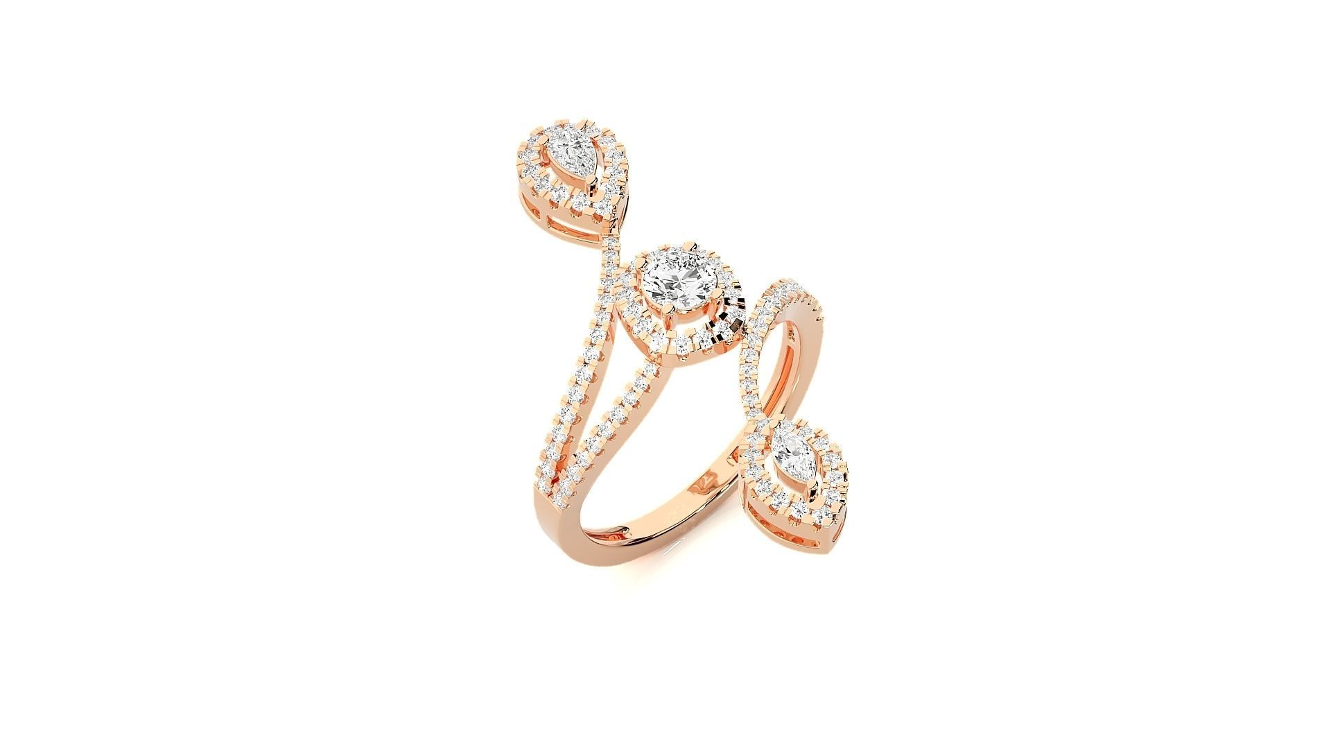 Marquise Pear Diamonds High Jewelry Cocktail Ring 3dm stl 3D print model_2