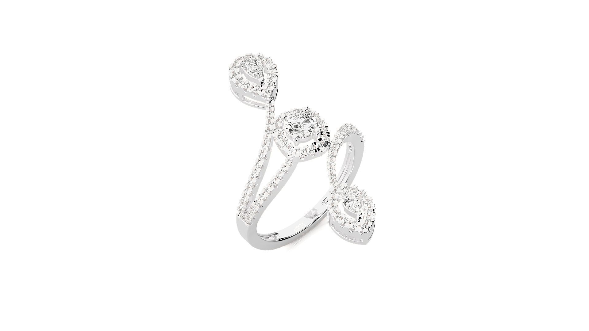 Marquise Pear Diamonds High Jewelry Cocktail Ring 3dm stl 3D print model_6