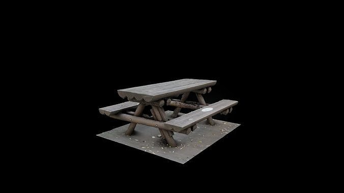 Korean Picnic Wooden Table and Chair 3D model