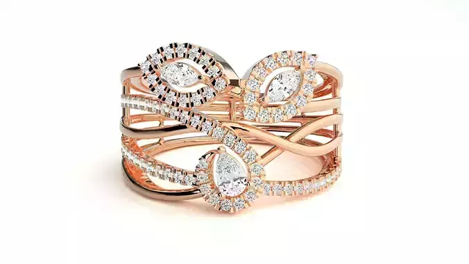 Pear  Marquise Diamonds High Jewelry Cocktail Ring 3dm stl