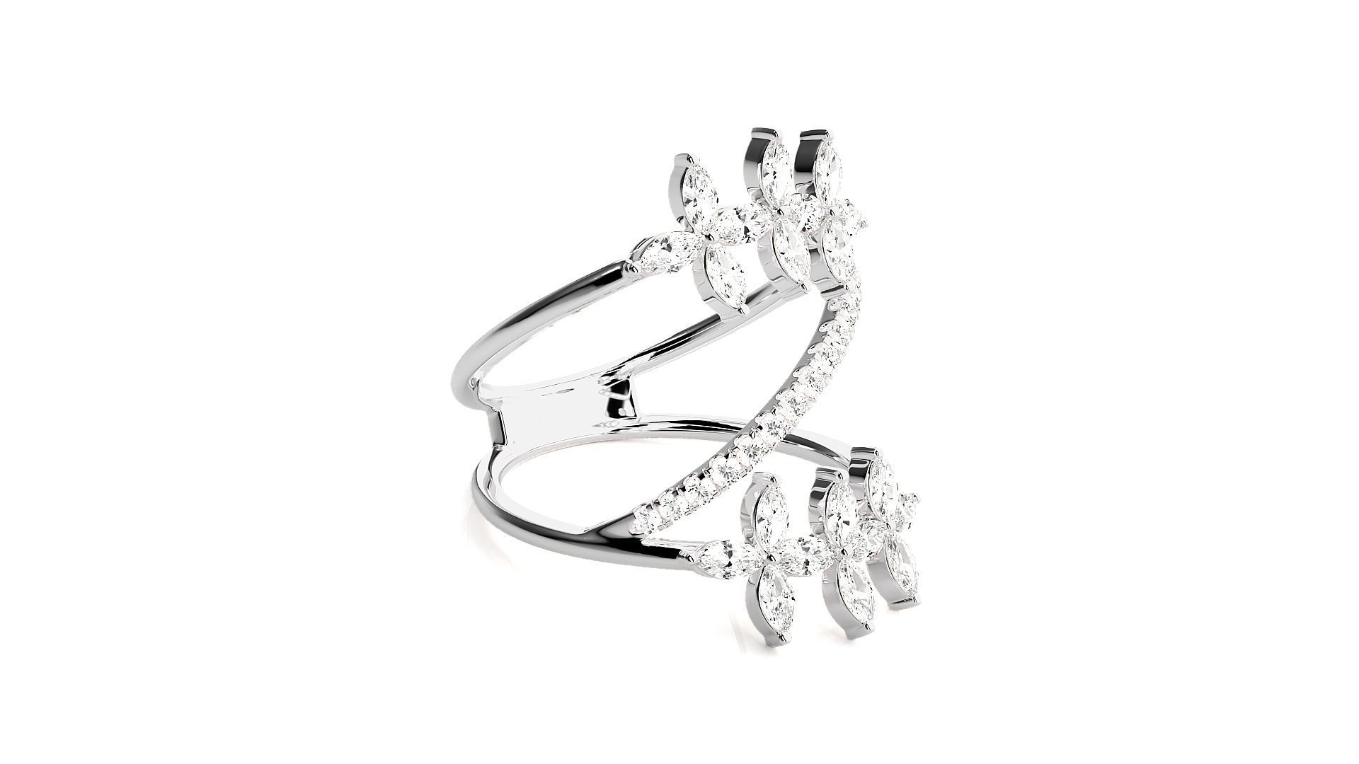Marquise Diamonds High Jewelry Cocktail Ring 3dm stl renders 3D print model_5