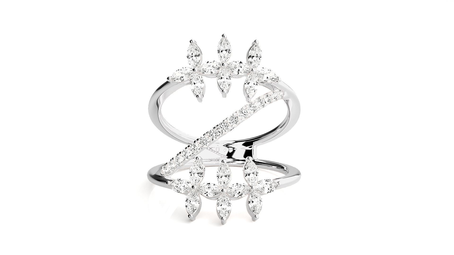 Marquise Diamonds High Jewelry Cocktail Ring 3dm stl renders 3D print model_4