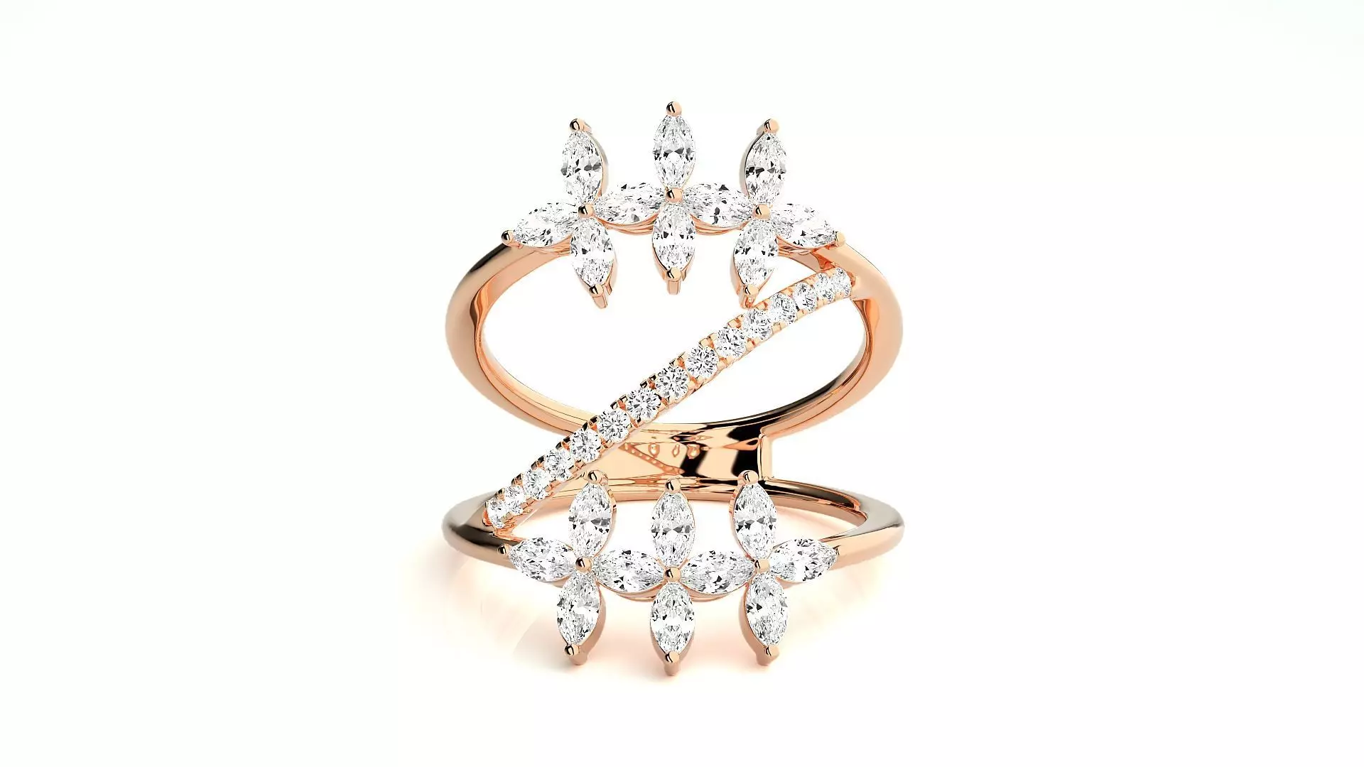 Marquise Diamonds High Jewelry Cocktail Ring 3dm stl renders 3D print model_0