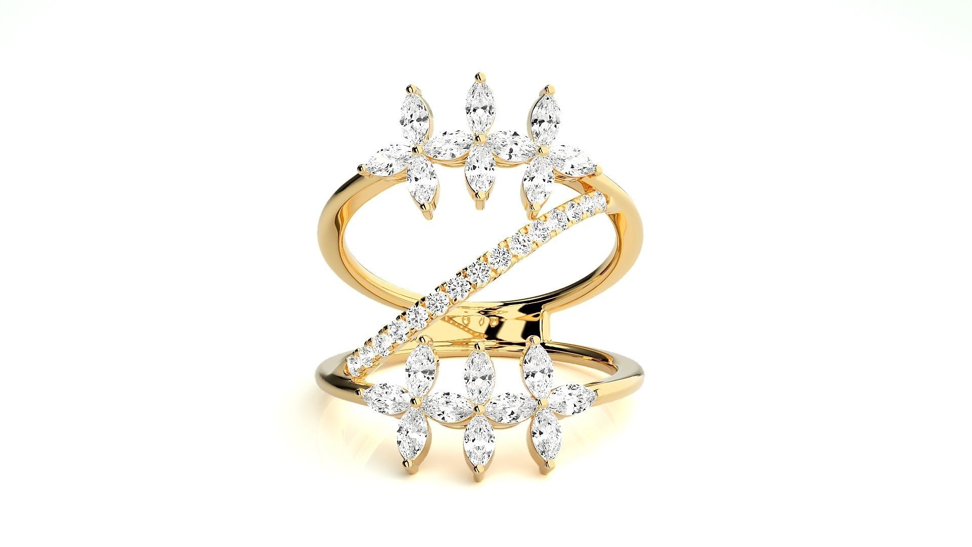 Marquise Diamonds High Jewelry Cocktail Ring 3dm stl renders 3D print model_7