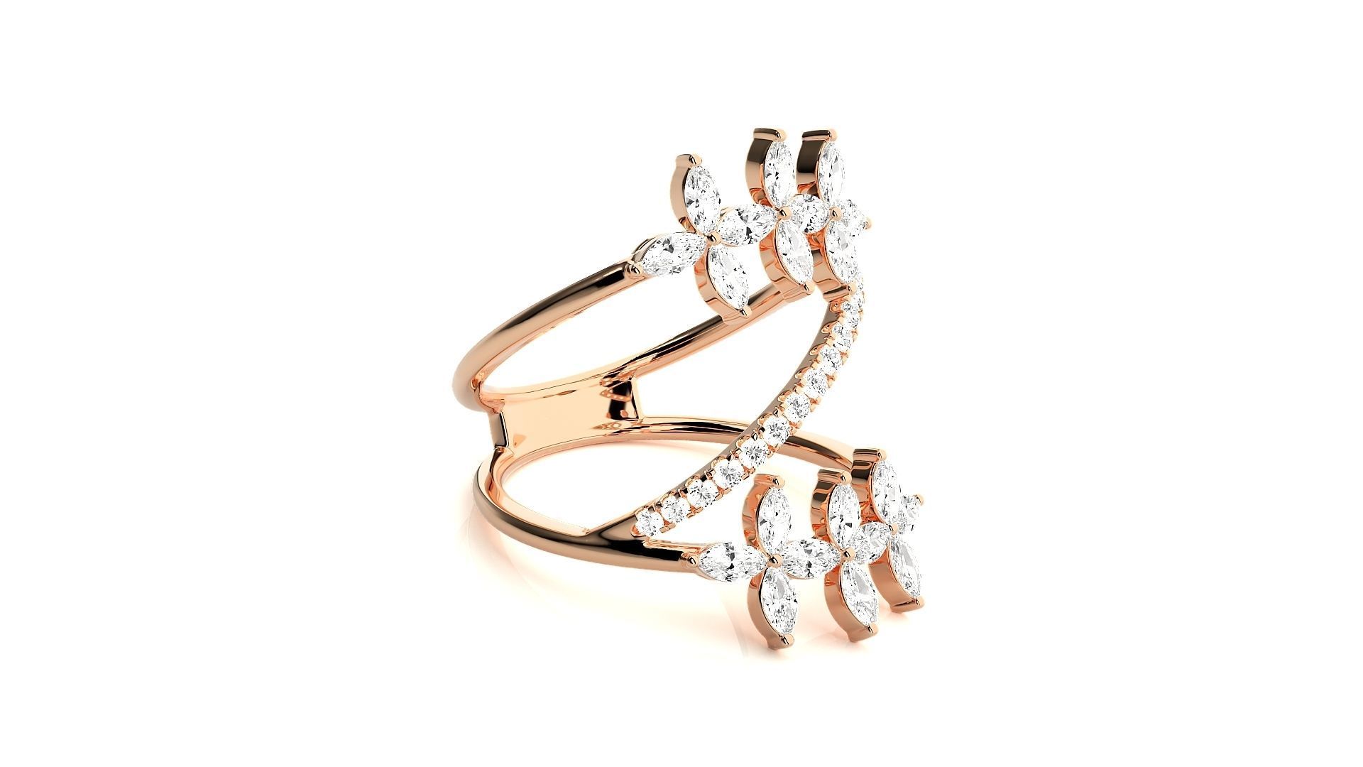 Marquise Diamonds High Jewelry Cocktail Ring 3dm stl renders 3D print model_1