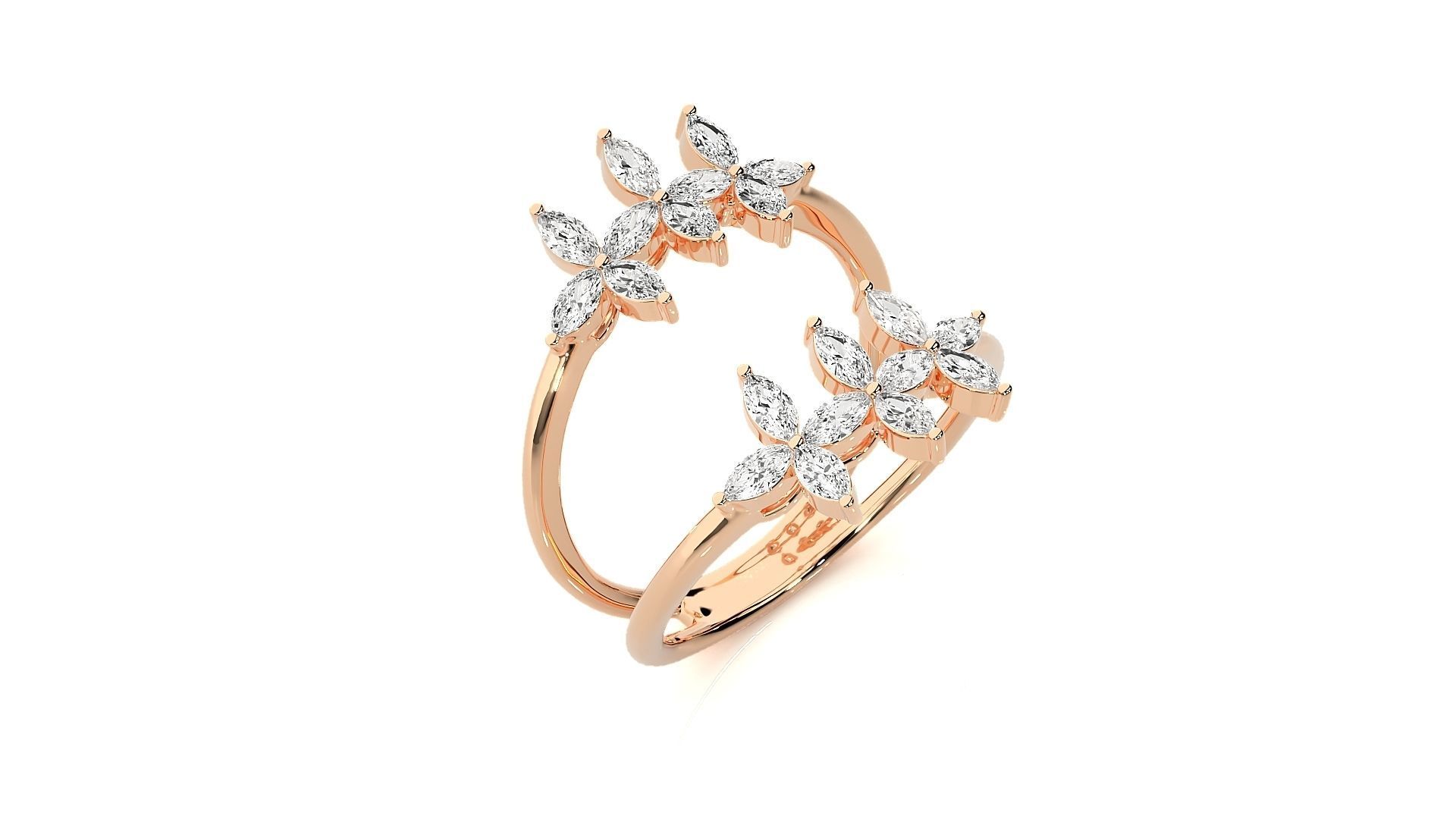 Marquise Diamonds High Jewelry Cocktail Ring 3dm stl renders 3D print model_2