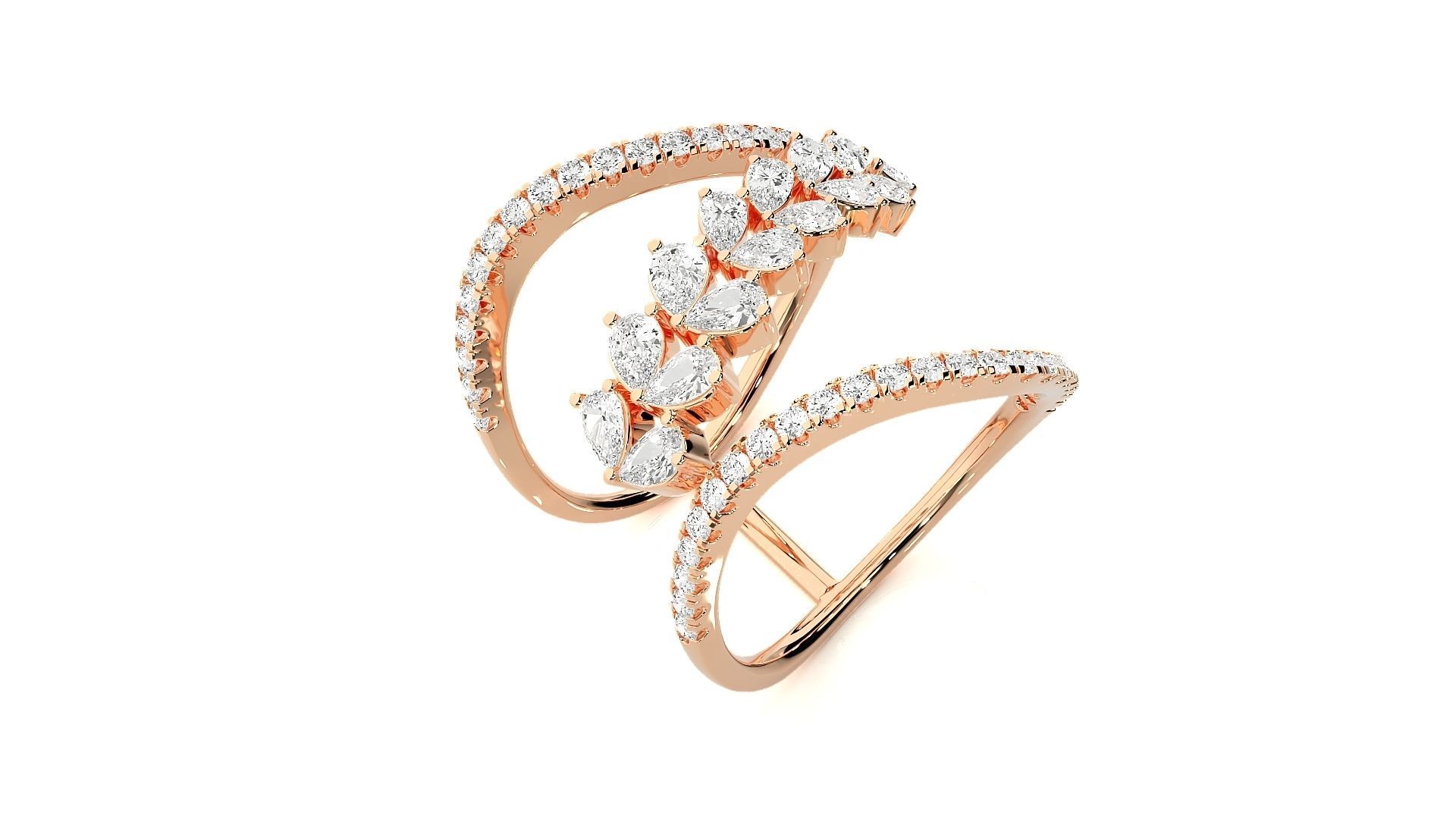 Marquise Diamonds High Jewelry Cocktail Ring 3dm stl renders 3D print model_2