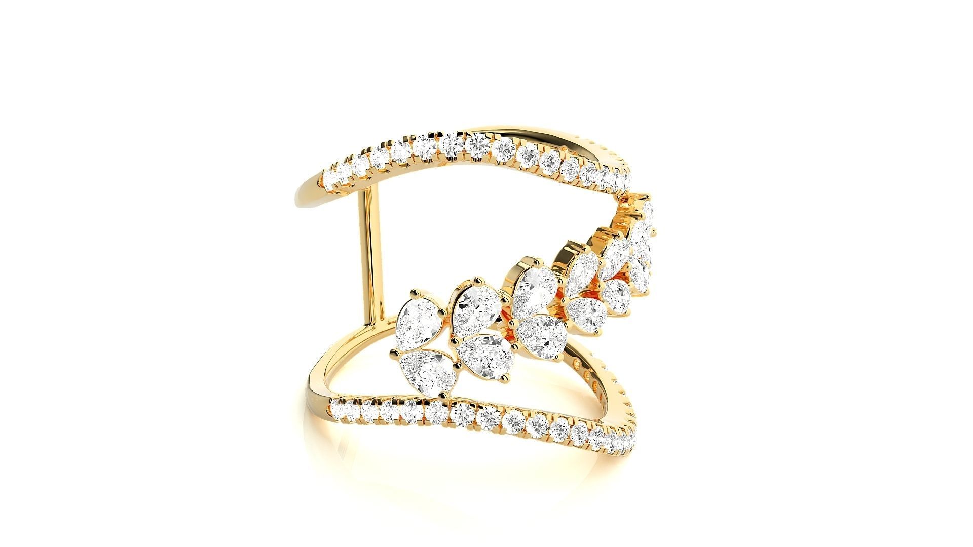 Marquise Diamonds High Jewelry Cocktail Ring 3dm stl renders 3D print model_8