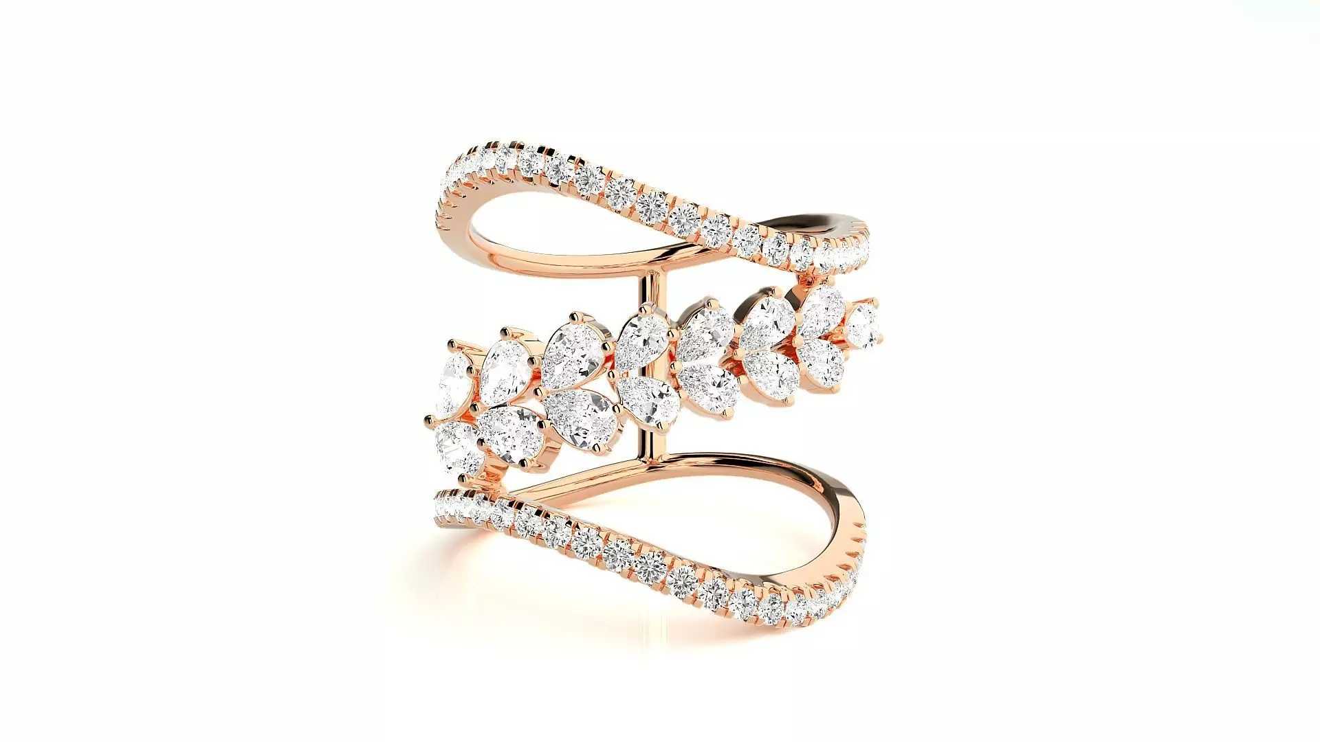 Marquise Diamonds High Jewelry Cocktail Ring 3dm stl renders 3D print model_0