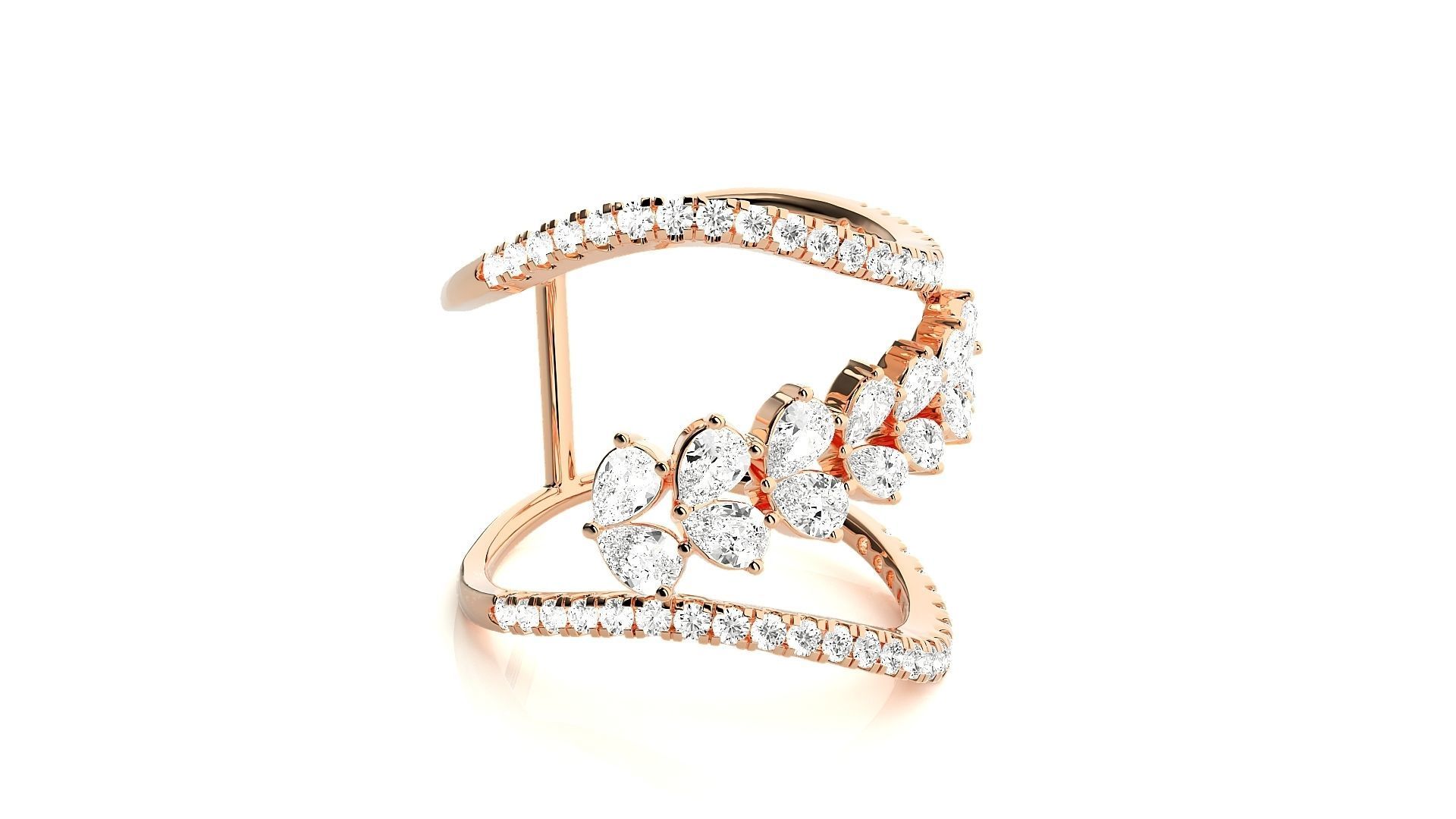 Marquise Diamonds High Jewelry Cocktail Ring 3dm stl renders 3D print model_1