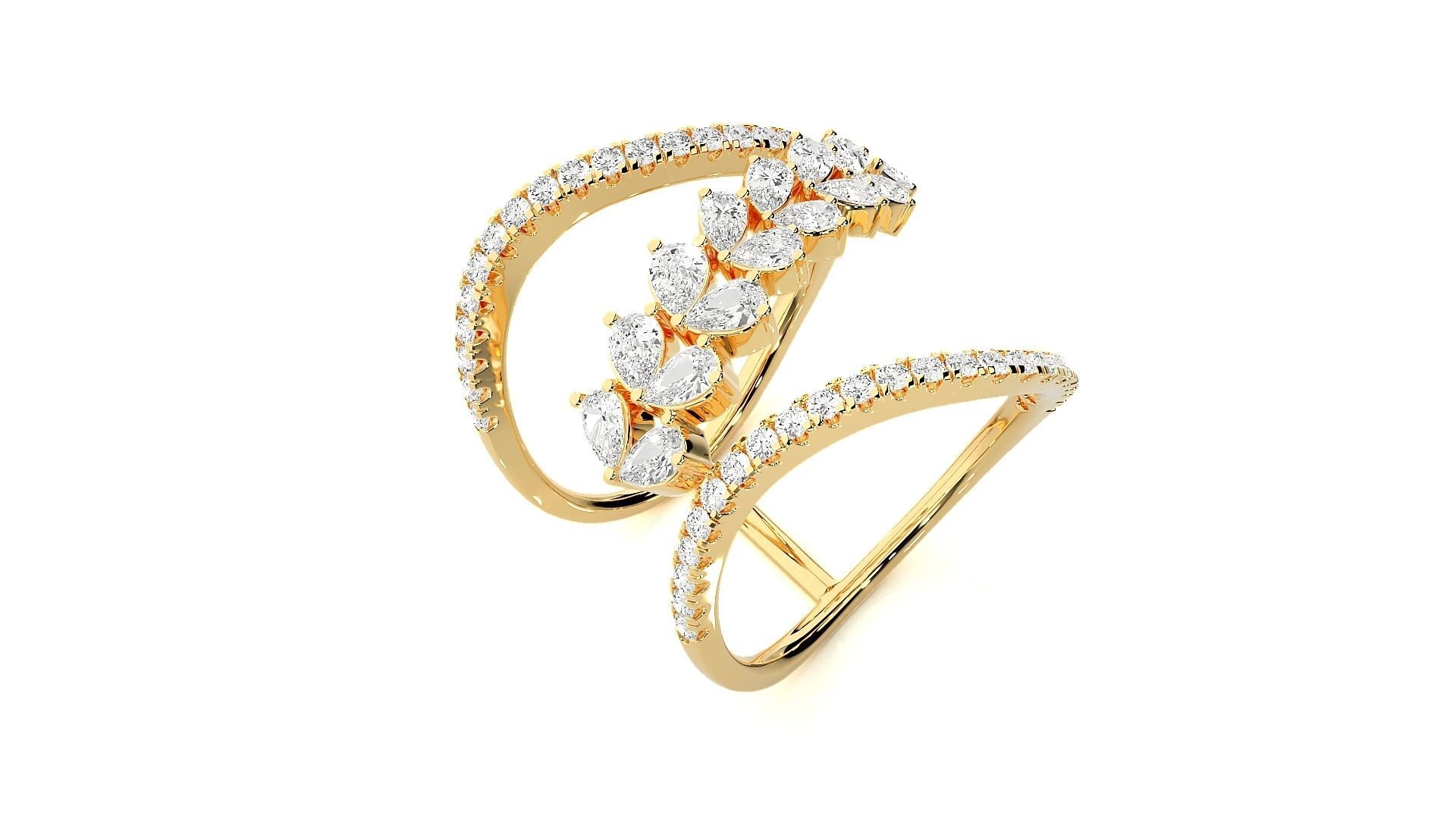 Marquise Diamonds High Jewelry Cocktail Ring 3dm stl renders 3D print model_9