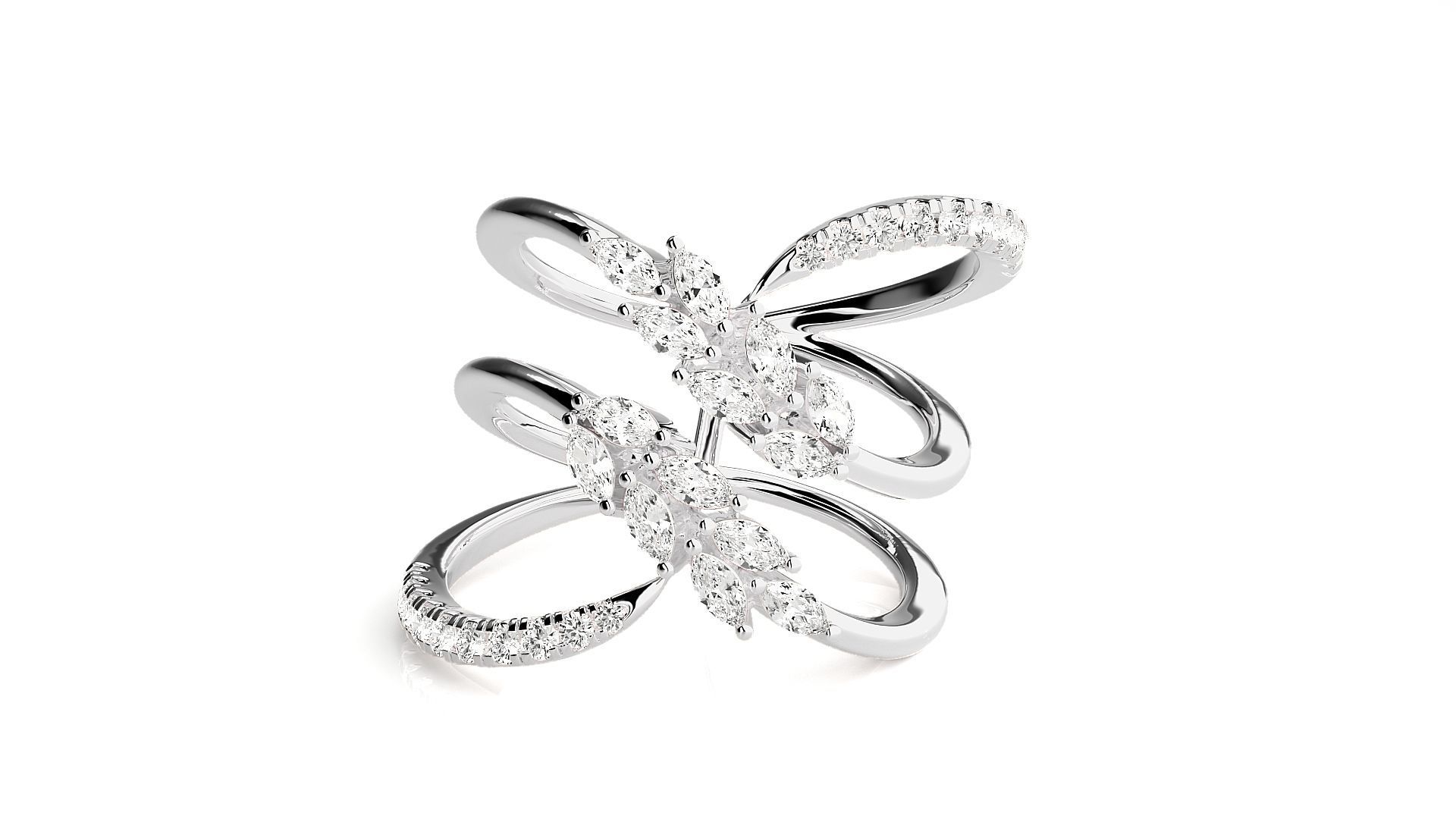 Marquise Diamonds High Jewelry Cocktail Ring 3dm stl renders 3D print model_4