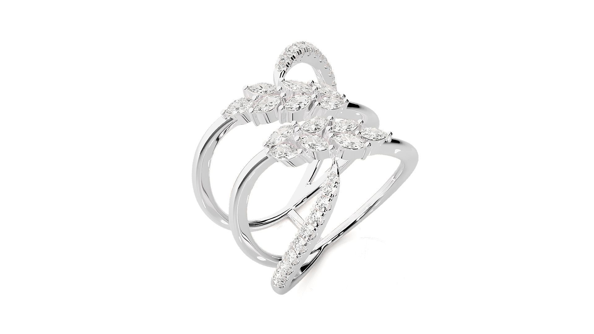 Marquise Diamonds High Jewelry Cocktail Ring 3dm stl renders 3D print model_6