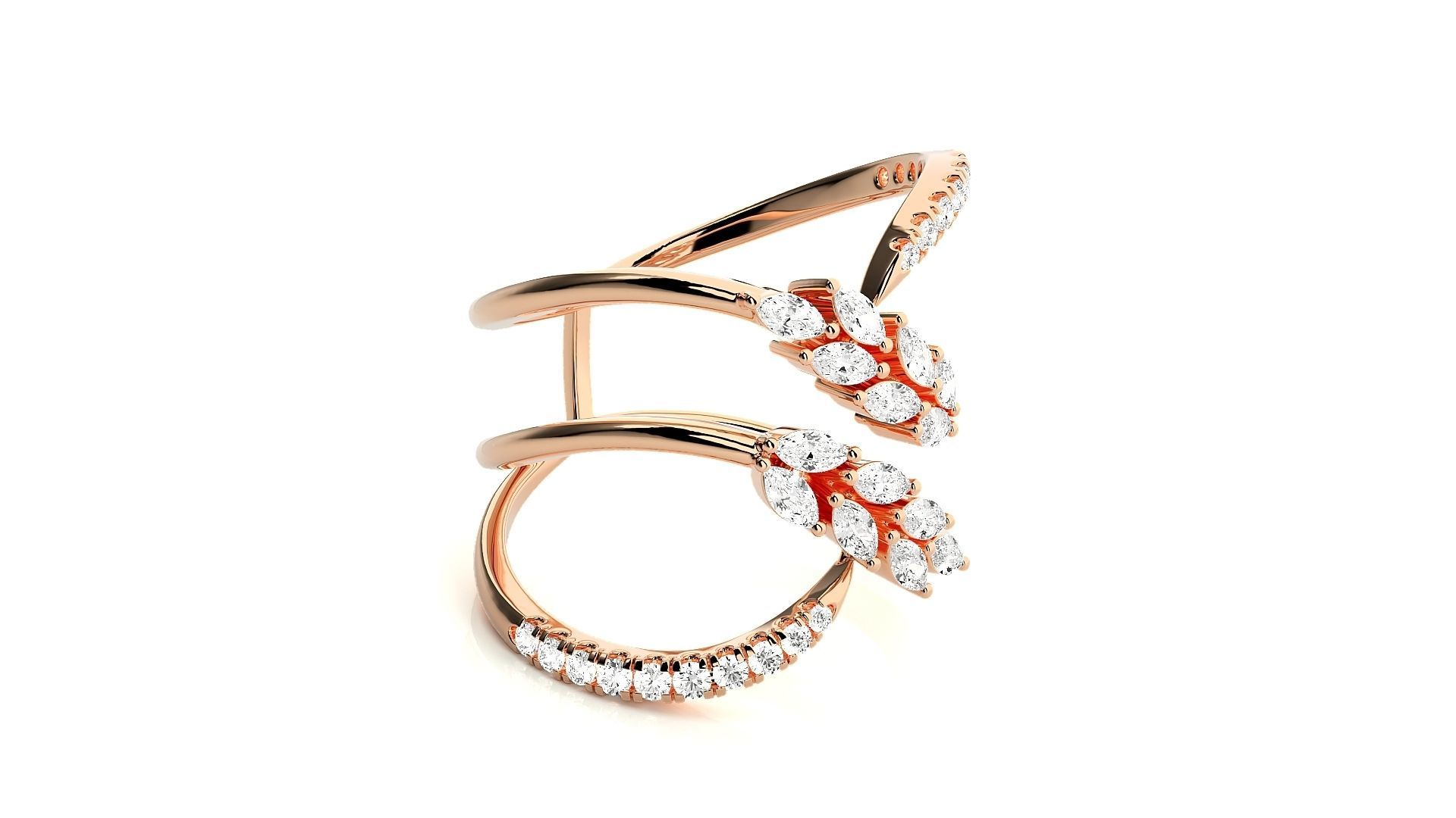 Marquise Diamonds High Jewelry Cocktail Ring 3dm stl renders 3D print model_1