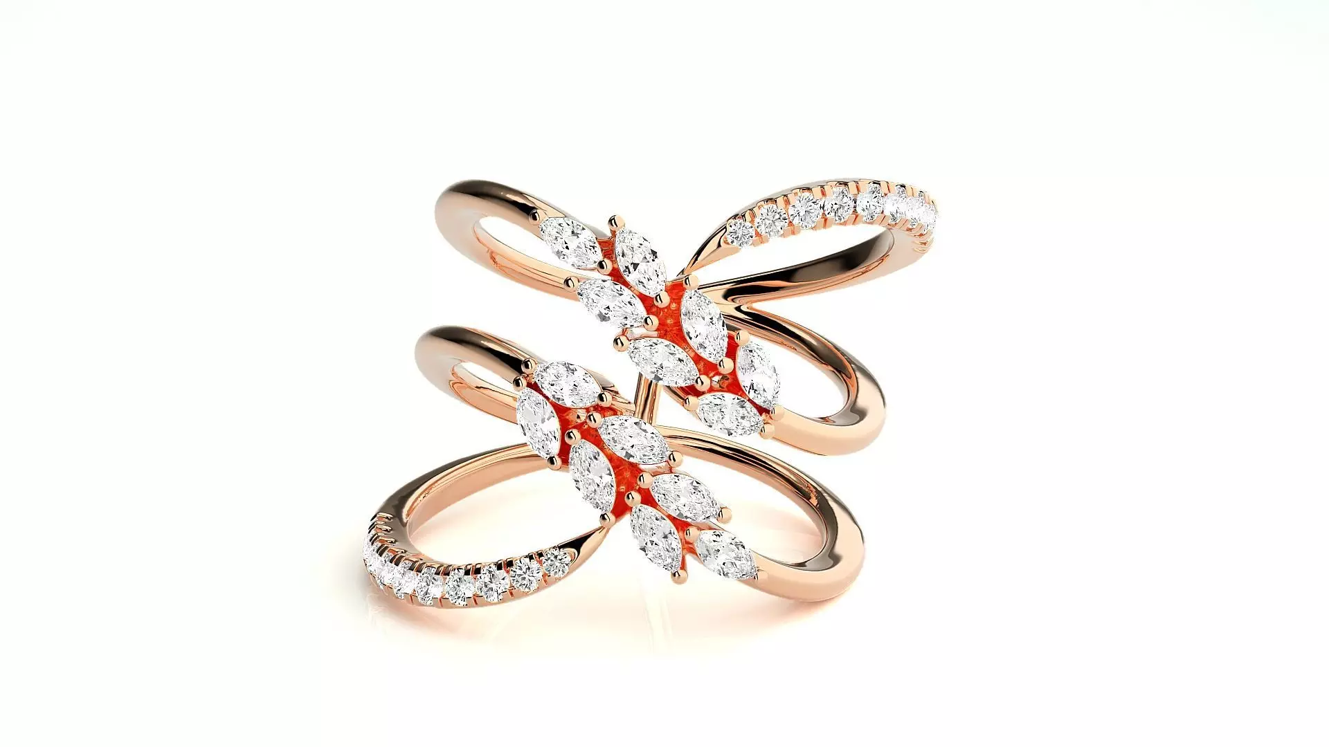 Marquise Diamonds High Jewelry Cocktail Ring 3dm stl renders 3D print model_0