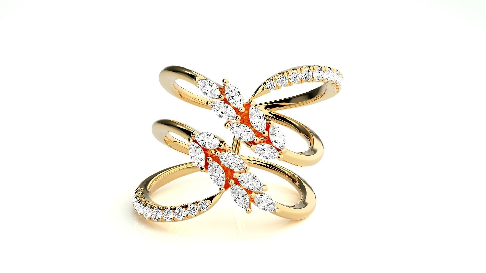 Marquise Diamonds High Jewelry Cocktail Ring 3dm stl renders 3D print model_7