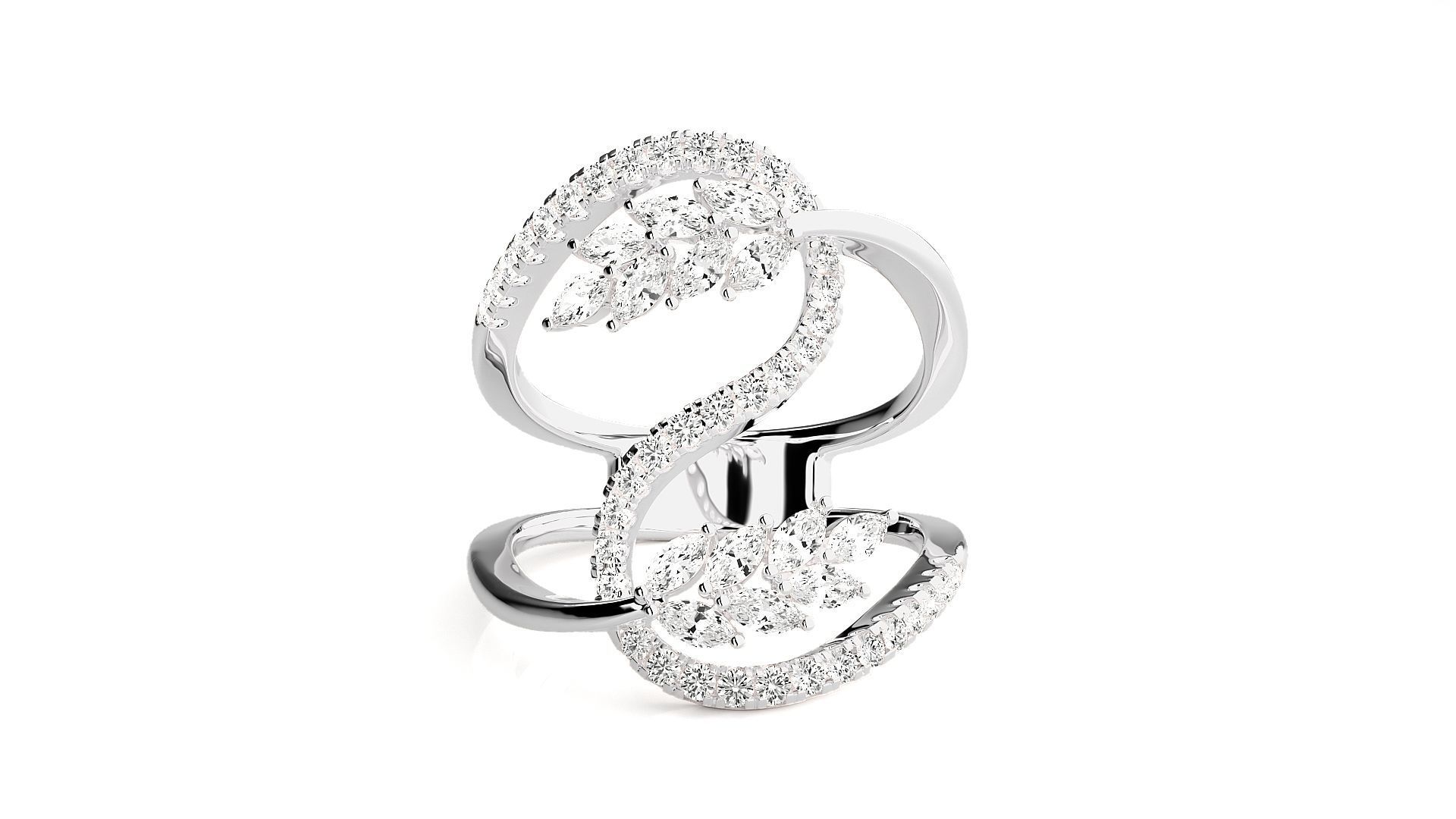Marquise Diamonds High Jewelry Cocktail Ring 3dm stl renders 3D print model_3