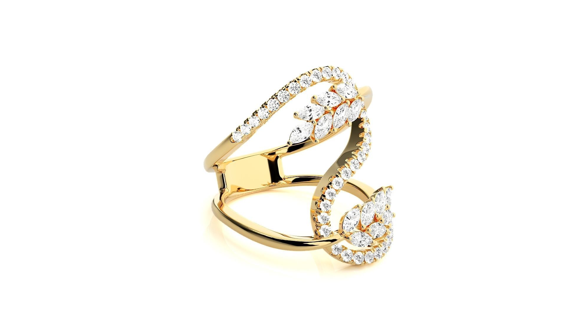 Marquise Diamonds High Jewelry Cocktail Ring 3dm stl renders 3D print model_8